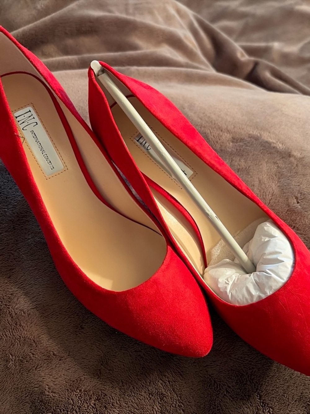 INC International Concepts Red Suede Pointed Toe Heels